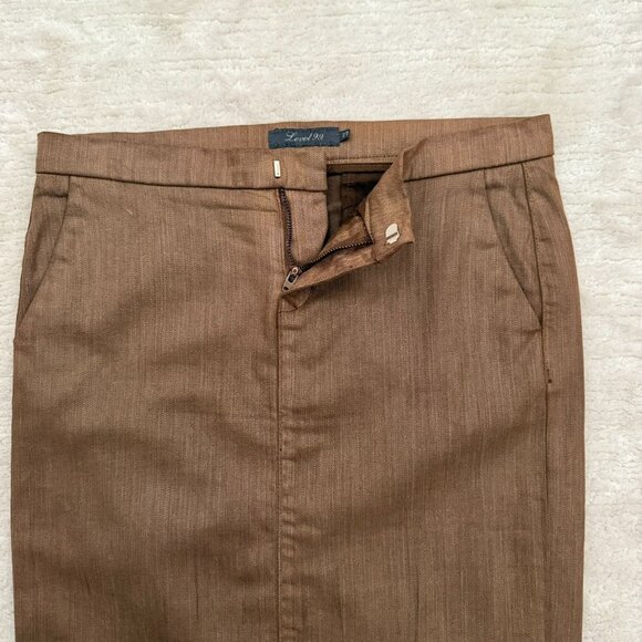 Level 99 Brown Pencil Skirt Size Small Sheen Sleek Modern Stretch Skirt Office - Picture 3 of 9